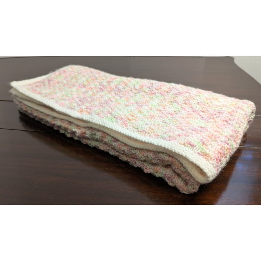 Baby Blanket Pastel Afghan Pink Green White Nursery Stroller Blanket Handmade